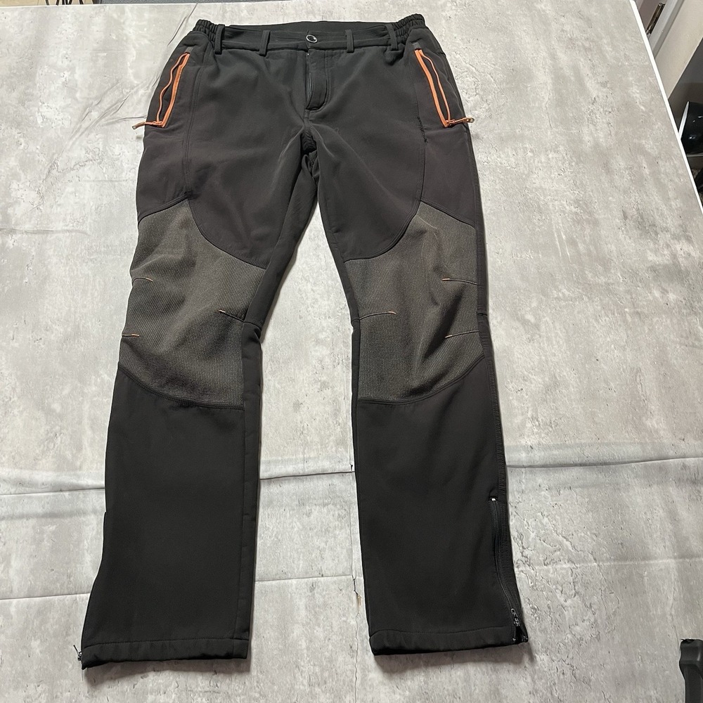 Gash Hao Snow Pants Mens Sz 34X32 Black Softshell Waterproof Fleece Lined